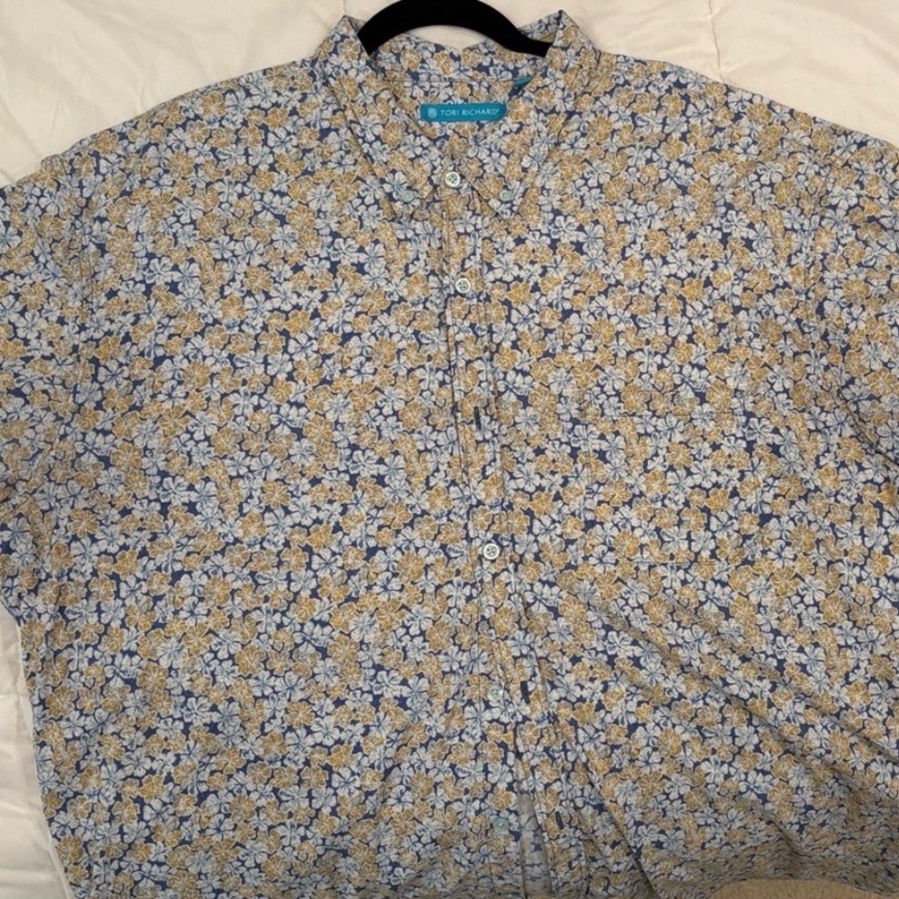 Tori Richard Blue and Yellow Floral Button Down Shirt